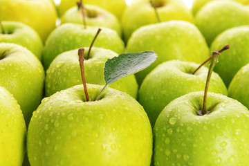 Ripe green apples close up