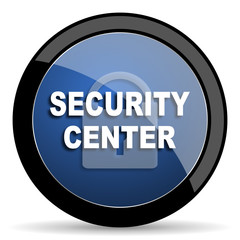 security center blue circle glossy web icon on white background, round button for internet and mobile app