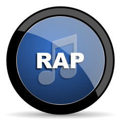 rap music blue circle glossy web icon on white background, round button for internet and mobile app