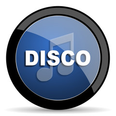 disco music blue circle glossy web icon on white background, round button for internet and mobile app