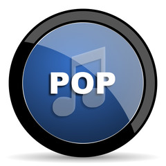 pop music blue circle glossy web icon on white background, round button for internet and mobile app
