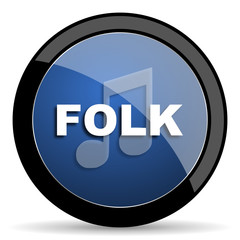 folk music blue circle glossy web icon on white background, round button for internet and mobile app