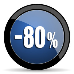 80 percent sale retail blue circle glossy web icon on white background, round button for internet and mobile app