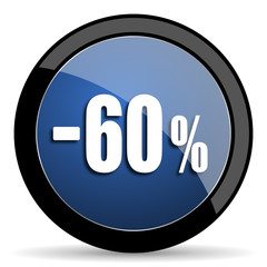 60 percent sale retail blue circle glossy web icon on white background, round button for internet and mobile app