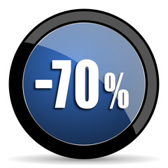 70 percent sale retail blue circle glossy web icon on white background, round button for internet and mobile app