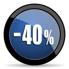 40 percent sale retail blue circle glossy web icon on white background, round button for internet and mobile app