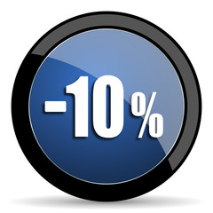 10 percent sale retail blue circle glossy web icon on white background, round button for internet and mobile app