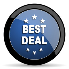 best deal blue circle glossy web icon on white background, round button for internet and mobile app