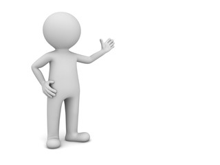 3d man presenting your product isolated over white background