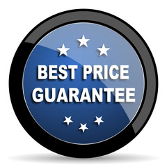 best price guarantee blue circle glossy web icon on white background, round button for internet and mobile app