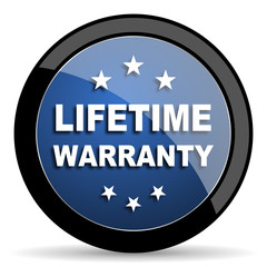 lifetime warranty blue circle glossy web icon on white background, round button for internet and mobile app