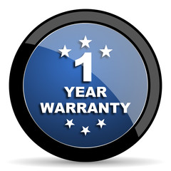 warranty guarantee 1 year blue circle glossy web icon on white background, round button for internet and mobile app