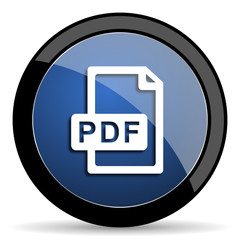 pdf file blue circle glossy web icon on white background, round button for internet and mobile app