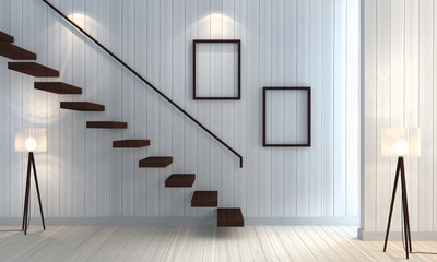 White wooden wall texture with stair.