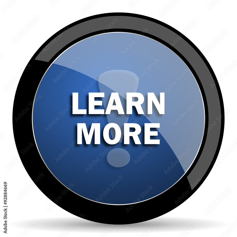 Aufkleber learn more blue circle glossy web icon on white background, round button for internet and mobile app