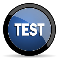 test blue circle glossy web icon on white background, round button for internet and mobile app