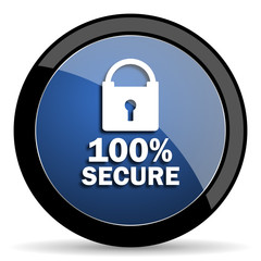 secure blue circle glossy web icon on white background, round button for internet and mobile app