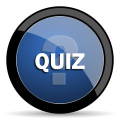 quiz blue circle glossy web icon on white background, round button for internet and mobile app