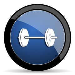 Obraz na płótnie Canvas fitness blue circle glossy web icon on white background, round button for internet and mobile app