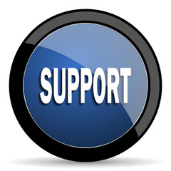 support blue circle glossy web icon on white background, round button for internet and mobile app