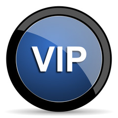 vip blue circle glossy web icon on white background, round button for internet and mobile app