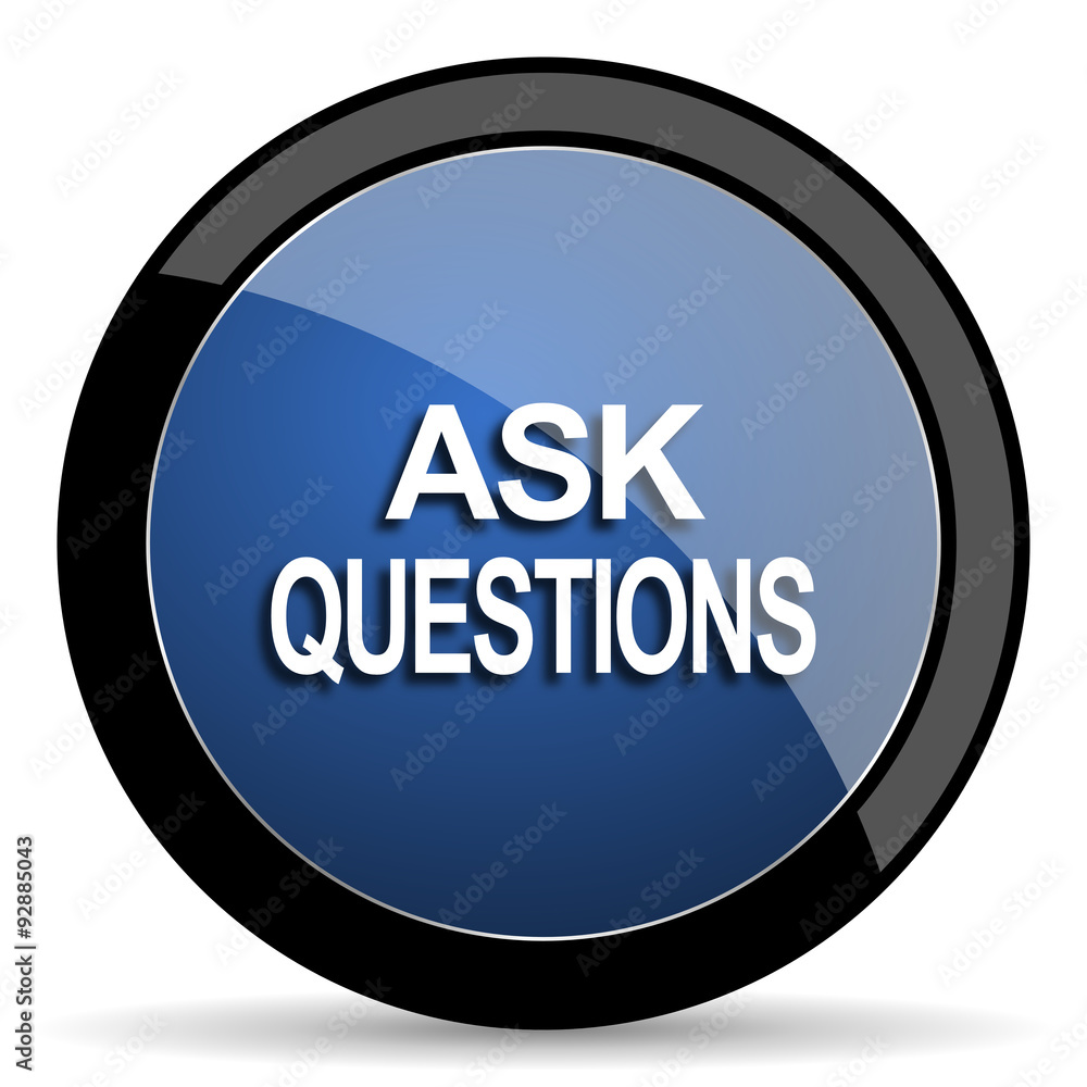 Poster ask questions blue circle glossy web icon on white background, round button for internet and mobile 