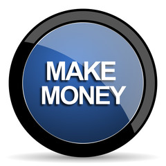 make money blue circle glossy web icon on white background, round button for internet and mobile app