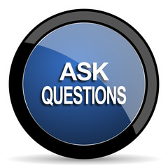 ask questions blue circle glossy web icon on white background, round button for internet and mobile app