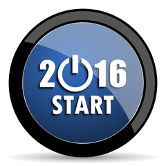 year 2016 blue circle glossy web icon on white background, round button for internet and mobile app