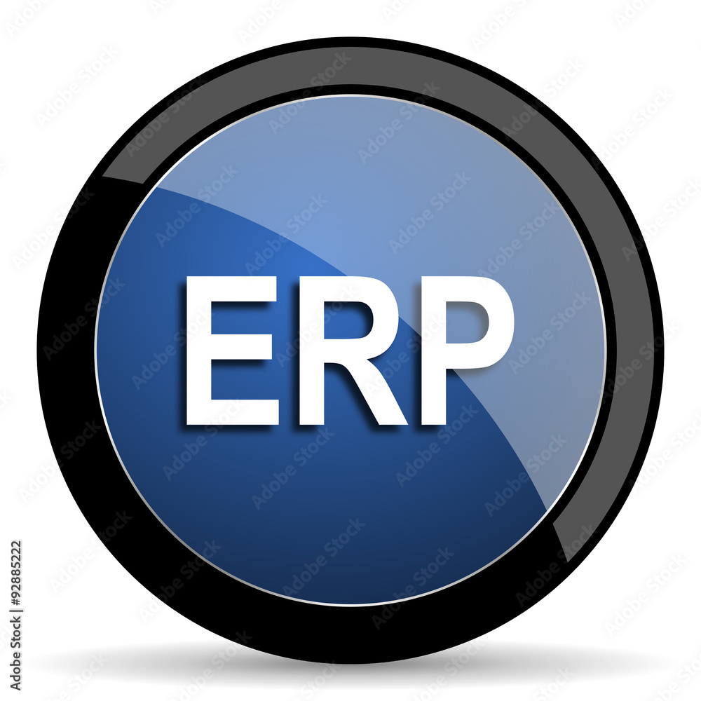 Aufkleber erp blue circle glossy web icon on white background, round button for internet and mobile app