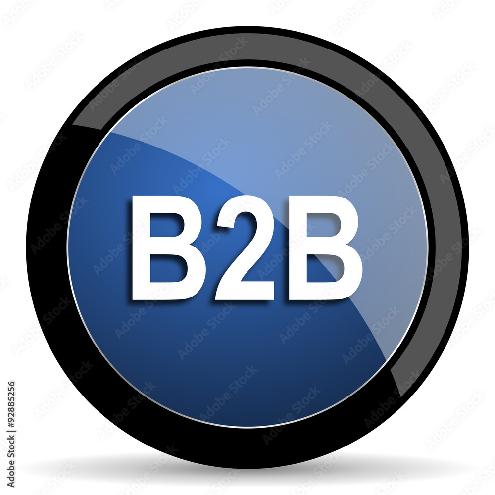 Poster b2b blue circle glossy web icon on white background, round button for internet and mobile app