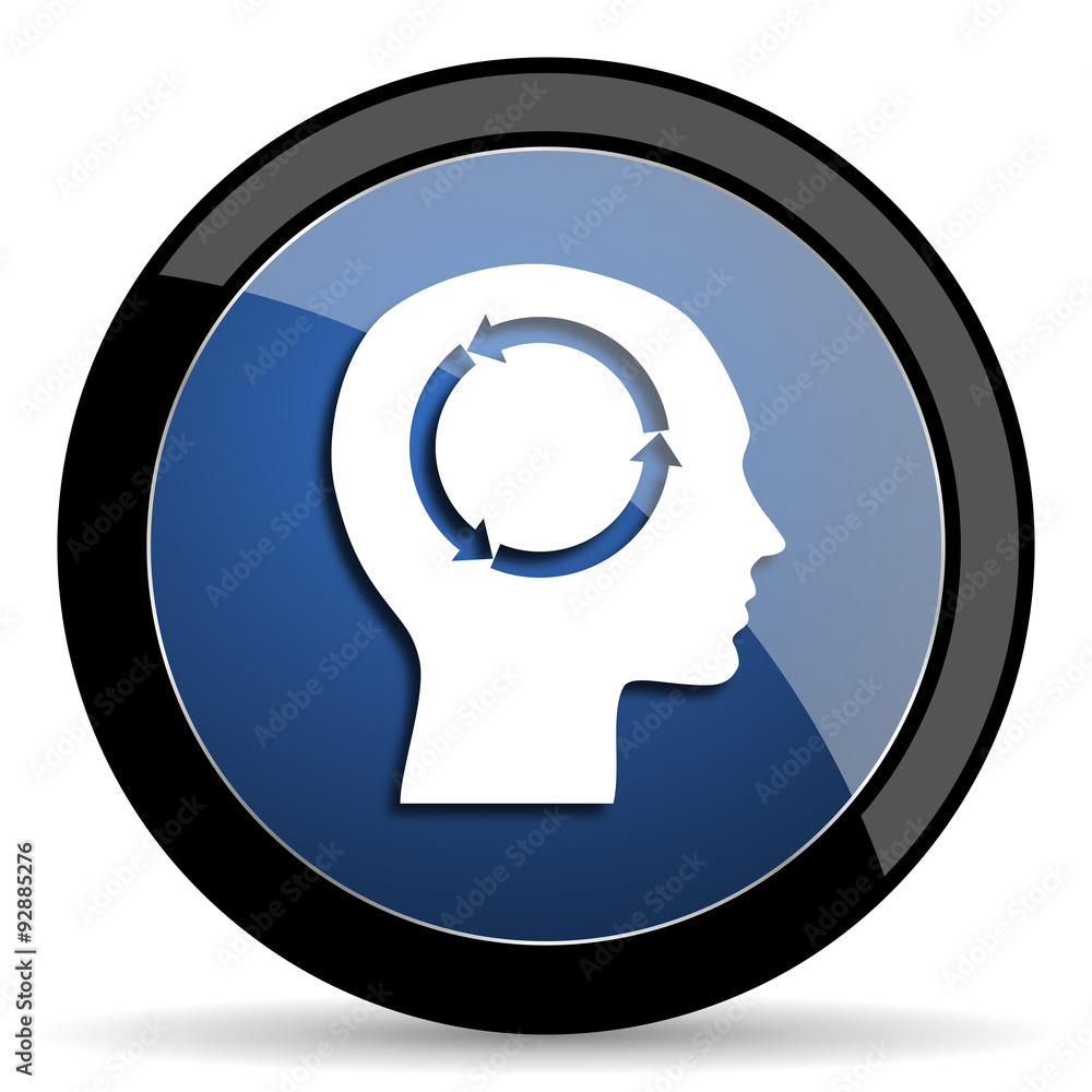 Poster head blue circle glossy web icon on white background, round button for internet and mobile app