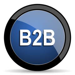 b2b blue circle glossy web icon on white background, round button for internet and mobile app