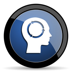 head blue circle glossy web icon on white background, round button for internet and mobile app