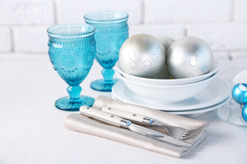 Decorated Christmas table setting. Christmas menu concept