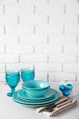 Decorated Christmas table setting. Christmas menu concept