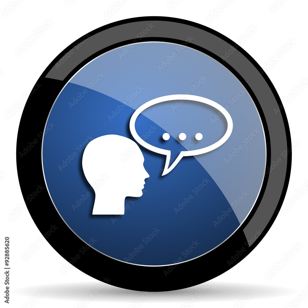 Poster forum blue circle glossy web icon on white background, round button for internet and mobile app
