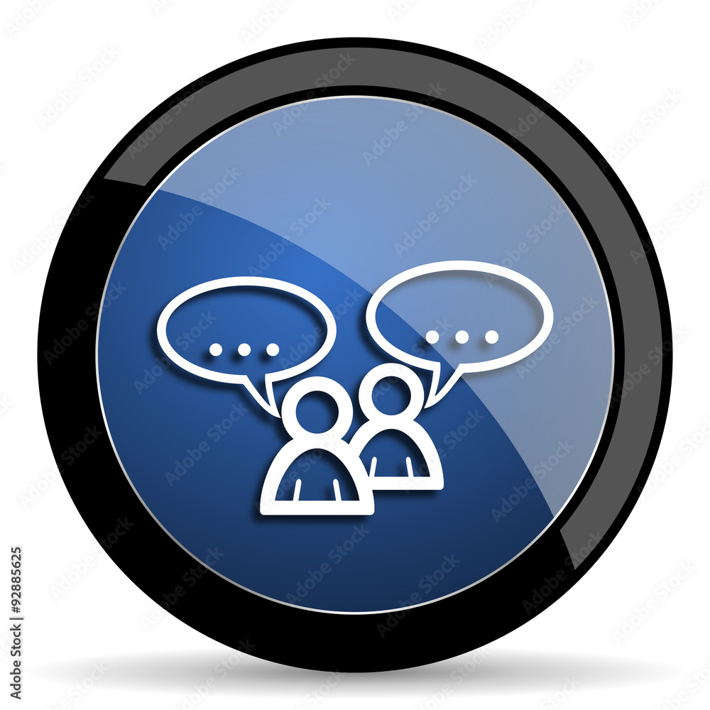 Poster forum blue circle glossy web icon on white background, round button for internet and mobile app