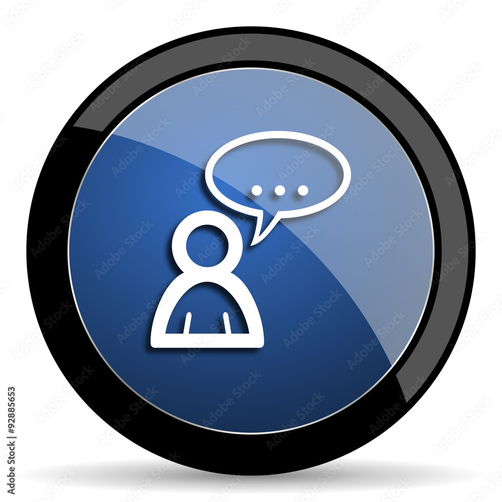 Poster forum blue circle glossy web icon on white background, round button for internet and mobile app