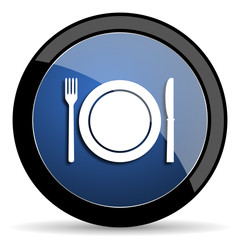 restaurant blue circle glossy web icon on white background, round button for internet and mobile app