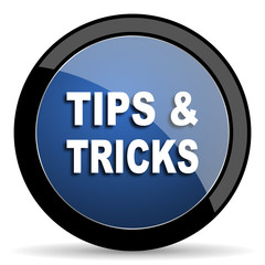 tips tricks blue circle glossy web icon on white background, round button for internet and mobile app