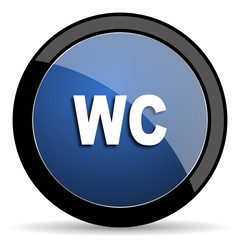 toilet blue circle glossy web icon on white background, round button for internet and mobile app