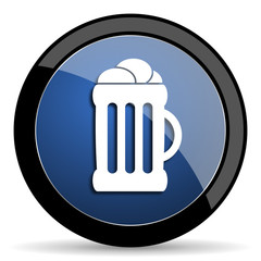 beer blue circle glossy web icon on white background, round button for internet and mobile app
