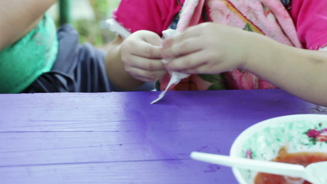 Little Girl Wiped Napkin