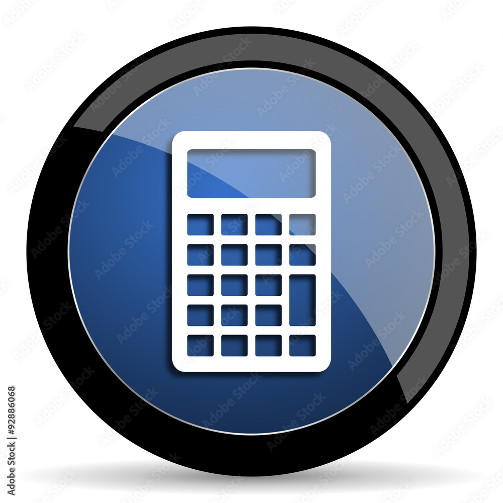 Aufkleber calculator blue circle glossy web icon on white background, round button for internet and mobile app