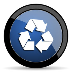 recycle blue circle glossy web icon on white background, round button for internet and mobile app