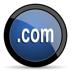 com blue circle glossy web icon on white background, round button for internet and mobile app