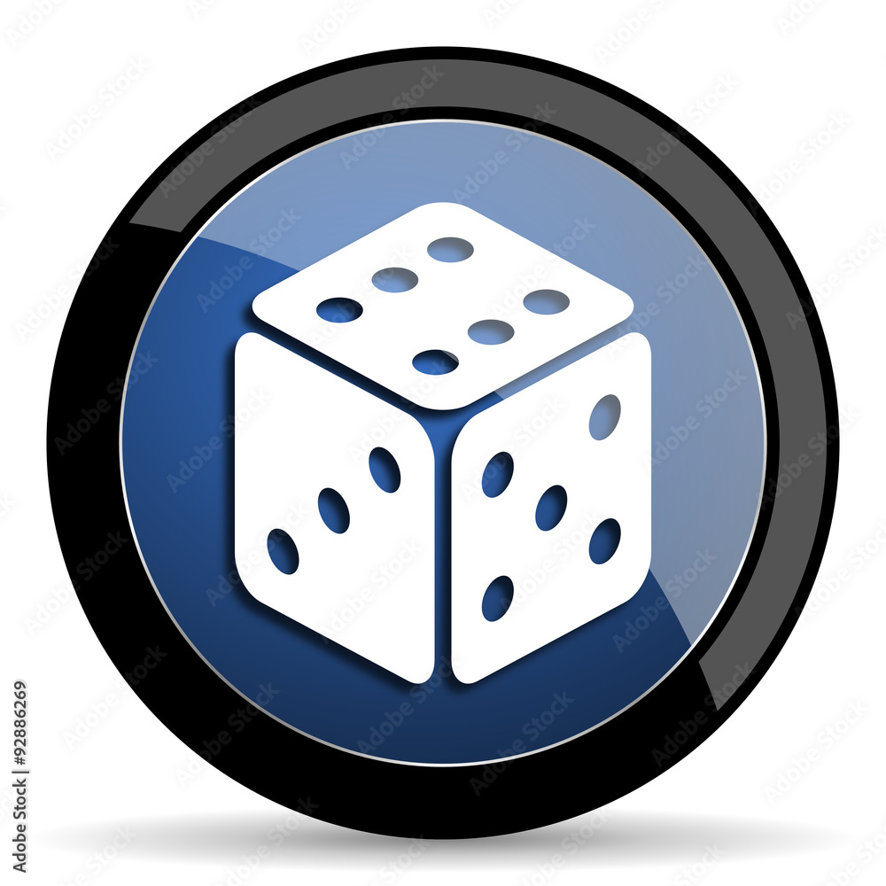 Poster game blue circle glossy web icon on white background, round button for internet and mobile app