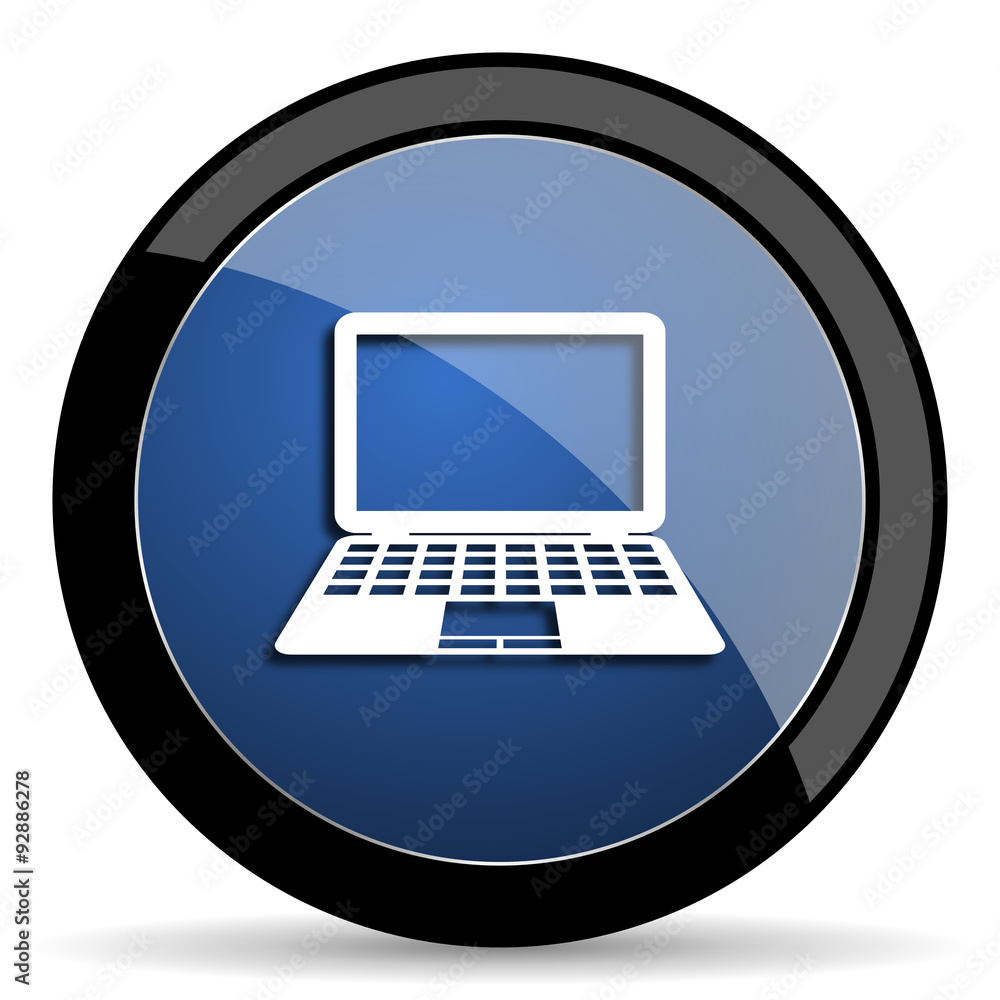 Poster computer blue circle glossy web icon on white background, round button for internet and mobile app