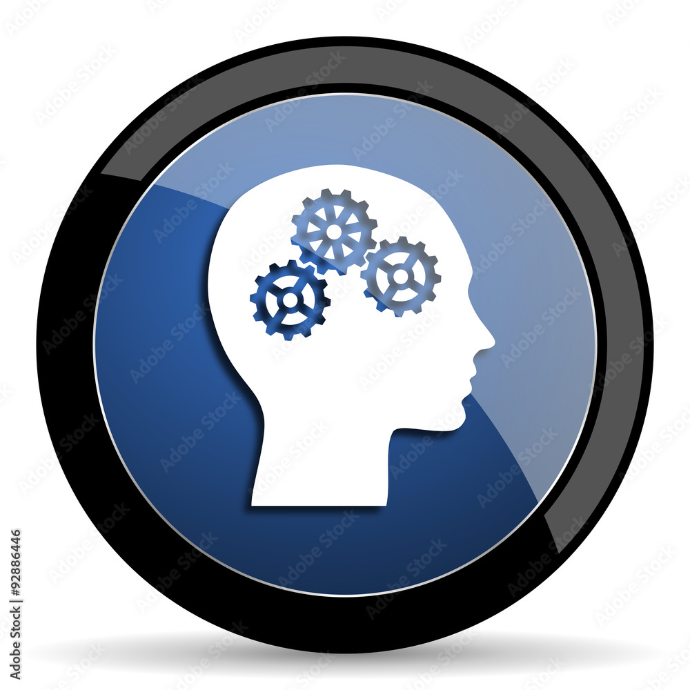 Poster head blue circle glossy web icon on white background, round button for internet and mobile app